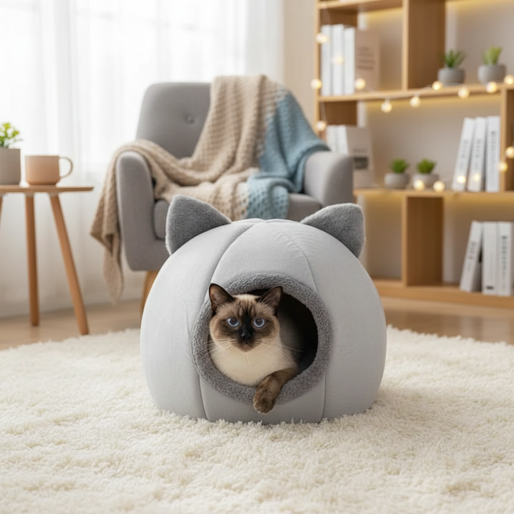 Legowisko dla kota w kształcie jaskini