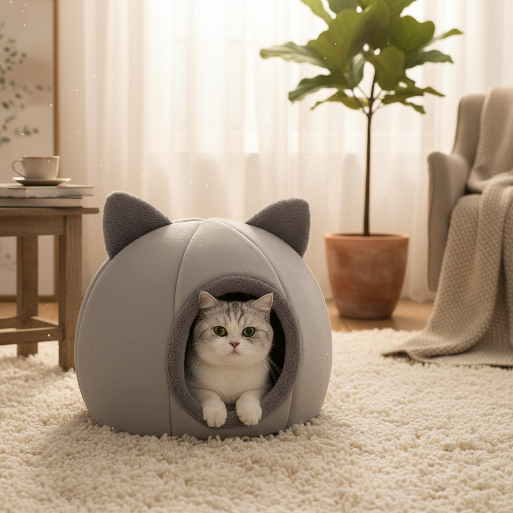Legowisko dla kota w kształcie jaskini