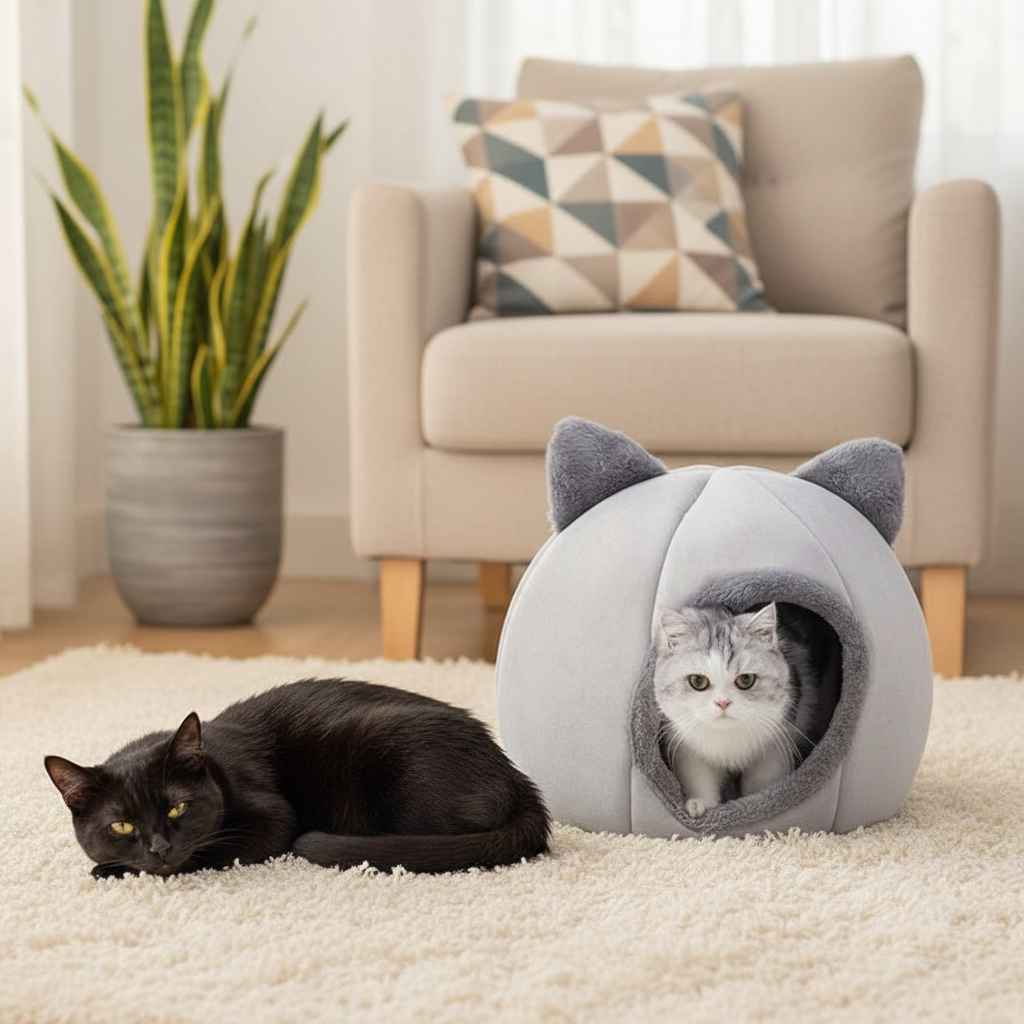 Legowisko dla kota w kształcie jaskini