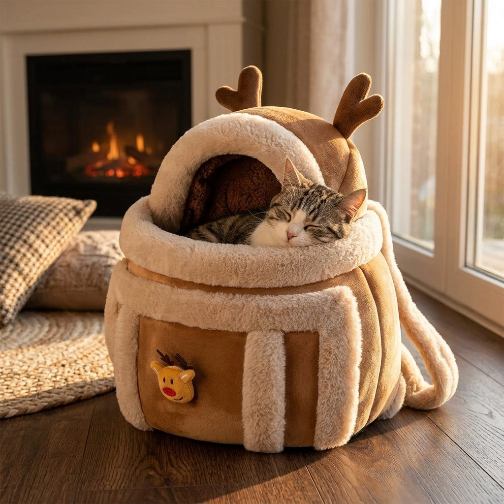 Reindeer Winter Cat Carrier Bed - Main Product Image