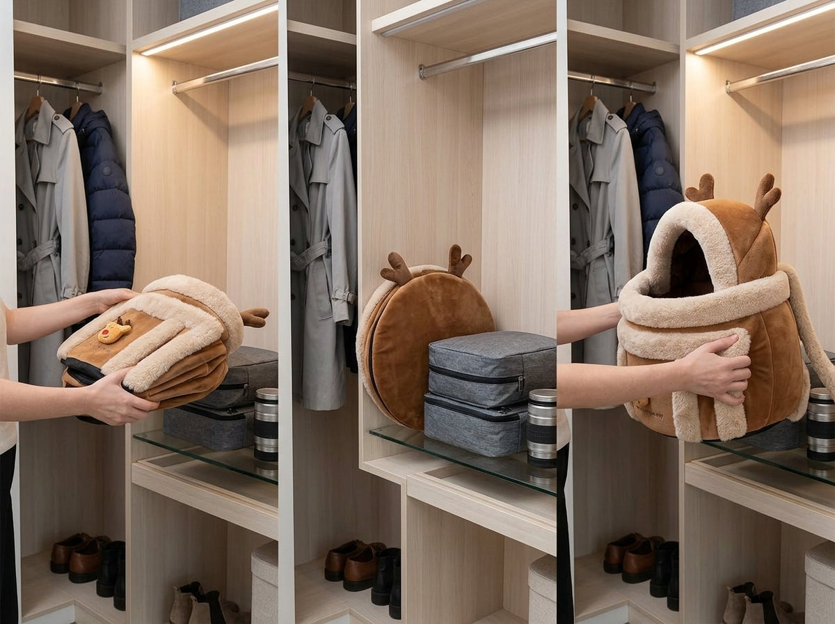 Reindeer Winter Cat Carrier Bed - Smart Storage That Saves Space