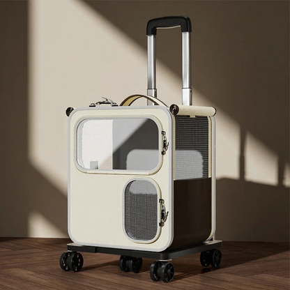 Rolling Pet Travel Trolley with Wheels - Image 10|||PROMPT|||Cleaned image. Original analysis: found 1 brand name printed on the product itself - 'Hoopet' visible on the brown/tan patch on the front of the pet carrier