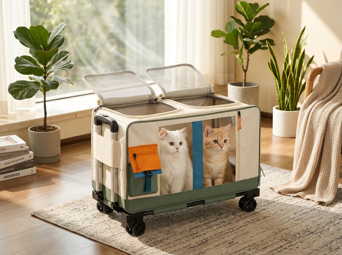 Rolling Pet Travel Trolley with Wheels - Keep Multiple Pets Cool and Calm