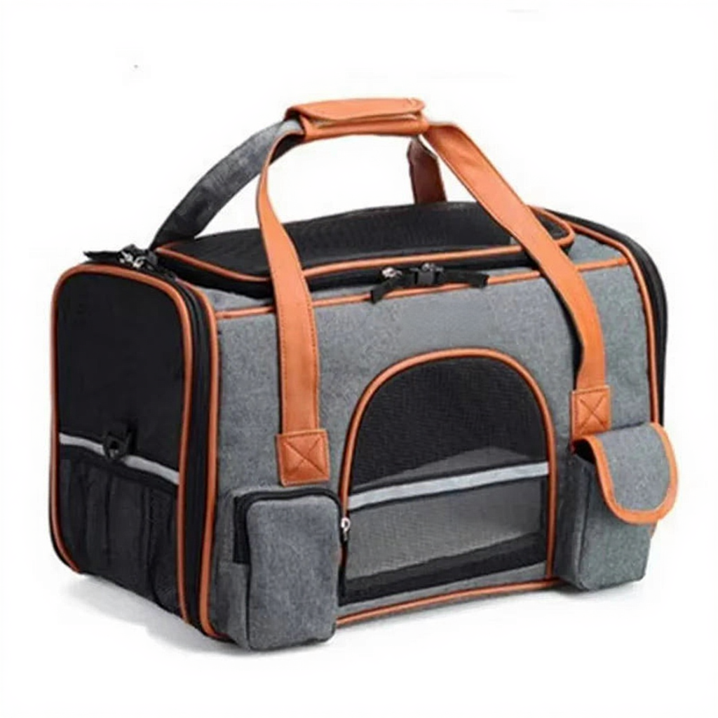 Safe Travel Pet Carrier With Reflective Stripes - Image 1|||PROMPT|||Cleaned image. Original analysis: Found 1 brand name printed on the product fabric