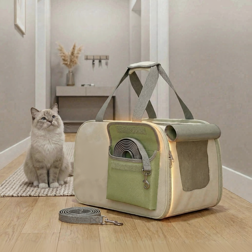Soft Sided Cat Travel Carrier - Image 4|||PROMPT|||Cleaned image. Original analysis: Found text overlay 'Spacious & Multi-Pocket' at the top of the image