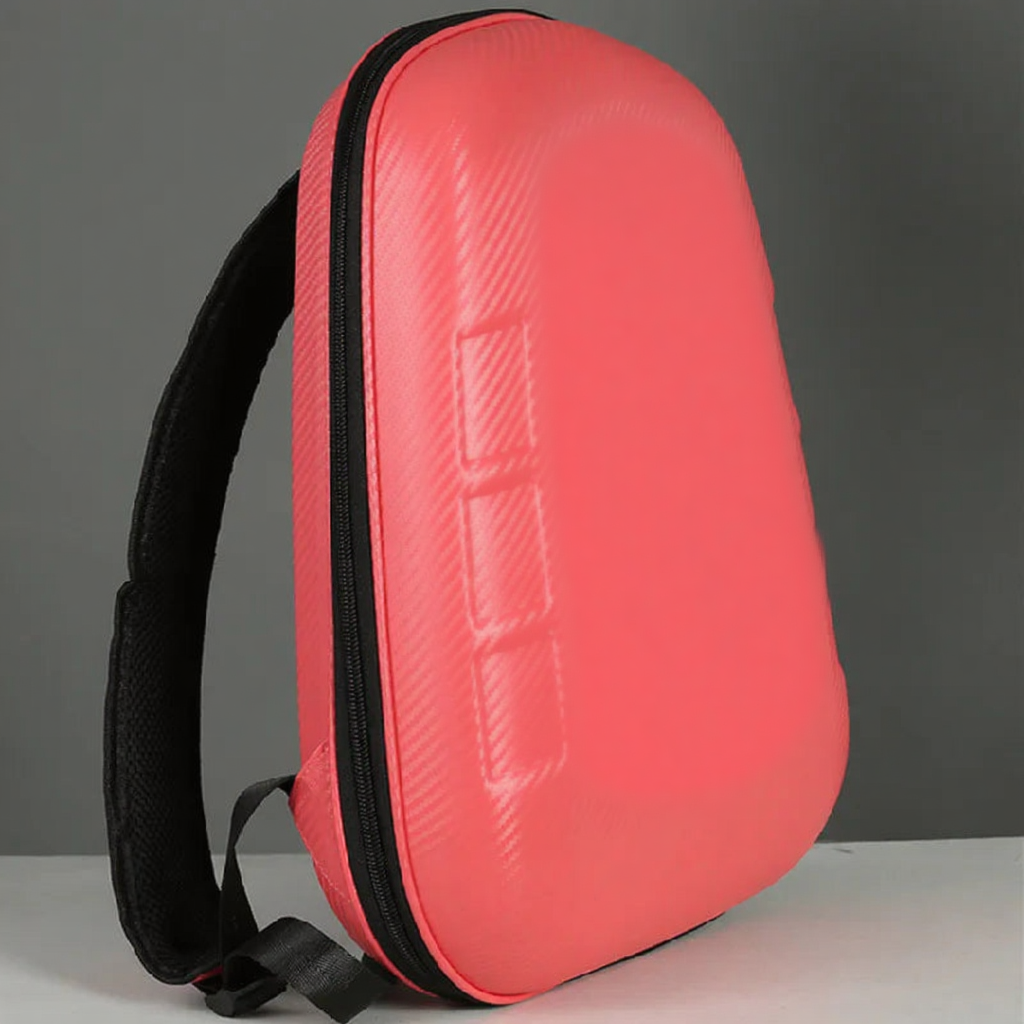 Space Bubble Window Cat Carrier Backpack - Image 2|||PROMPT|||Cleaned image. Original analysis: Found embossed/printed branding on the front face of the pet carrier backpack - there appears to be a brand logo or text embossed into the red material on the main panel
