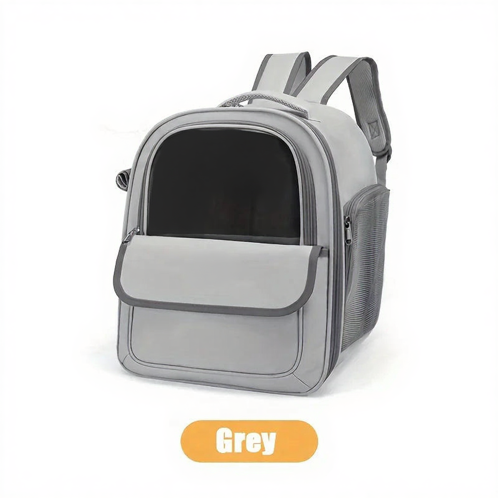 Space Capsule Transparent Pet Travel Backpack - Image 10|||PROMPT|||Cleaned image. Original analysis: Found KEMORELA brand name/watermark at top left, meopopo brand label on the product itself, and Grey color label at bottom
