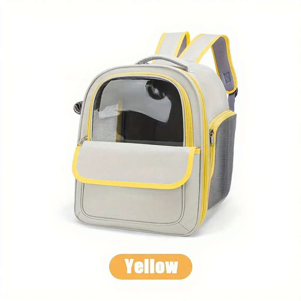 Space Capsule Transparent Pet Travel Backpack - Image 7|||PROMPT|||Cleaned image. Original analysis: found 2 brand names: 'KEMORELA' watermark at top left and 'meowpets' logo on the backpack itself