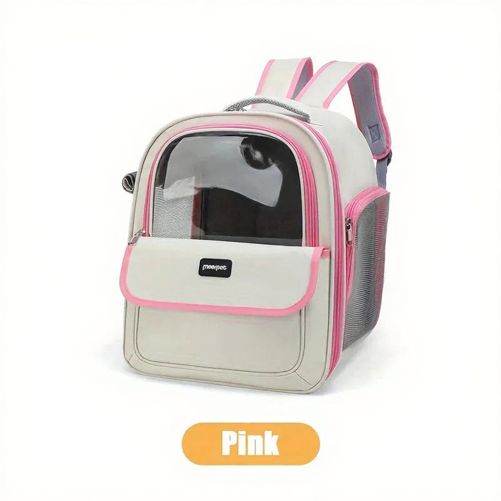 Space Capsule Transparent Pet Travel Backpack - Image 8|||PROMPT|||Cleaned image. Original analysis: Found 2 brand names: 'KEMORELA' watermark at top left, and 'meorela' brand label on the product itself