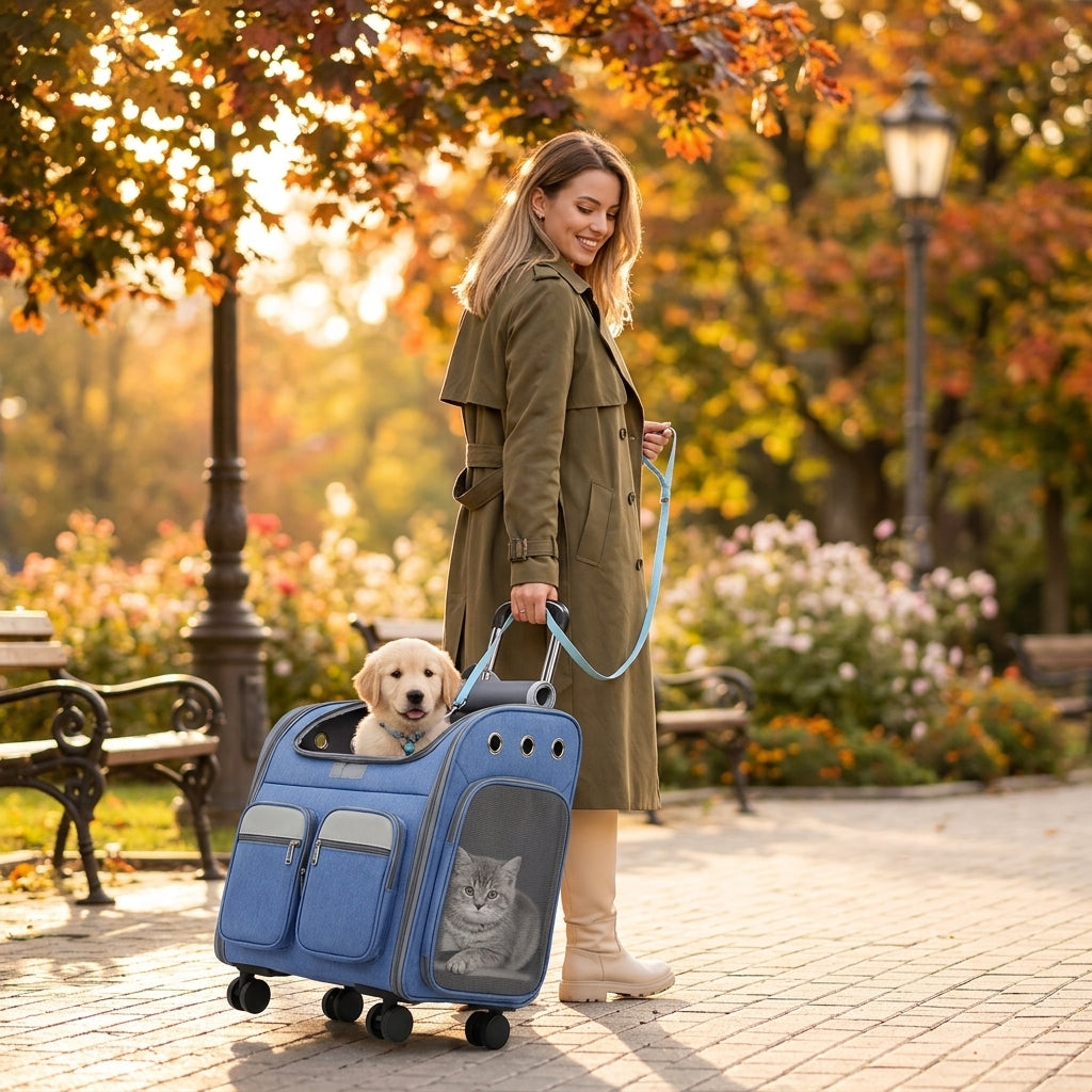Wheeled Pet Carrier Backpack with Stroller - Main Product Image