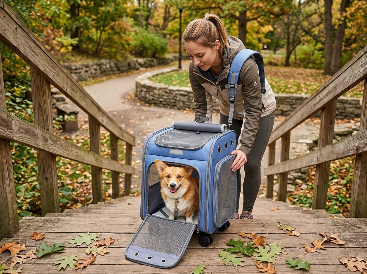 Wheeled Pet Carrier Backpack with Stroller - Switch Modes Instantly for Every Travel Challenge